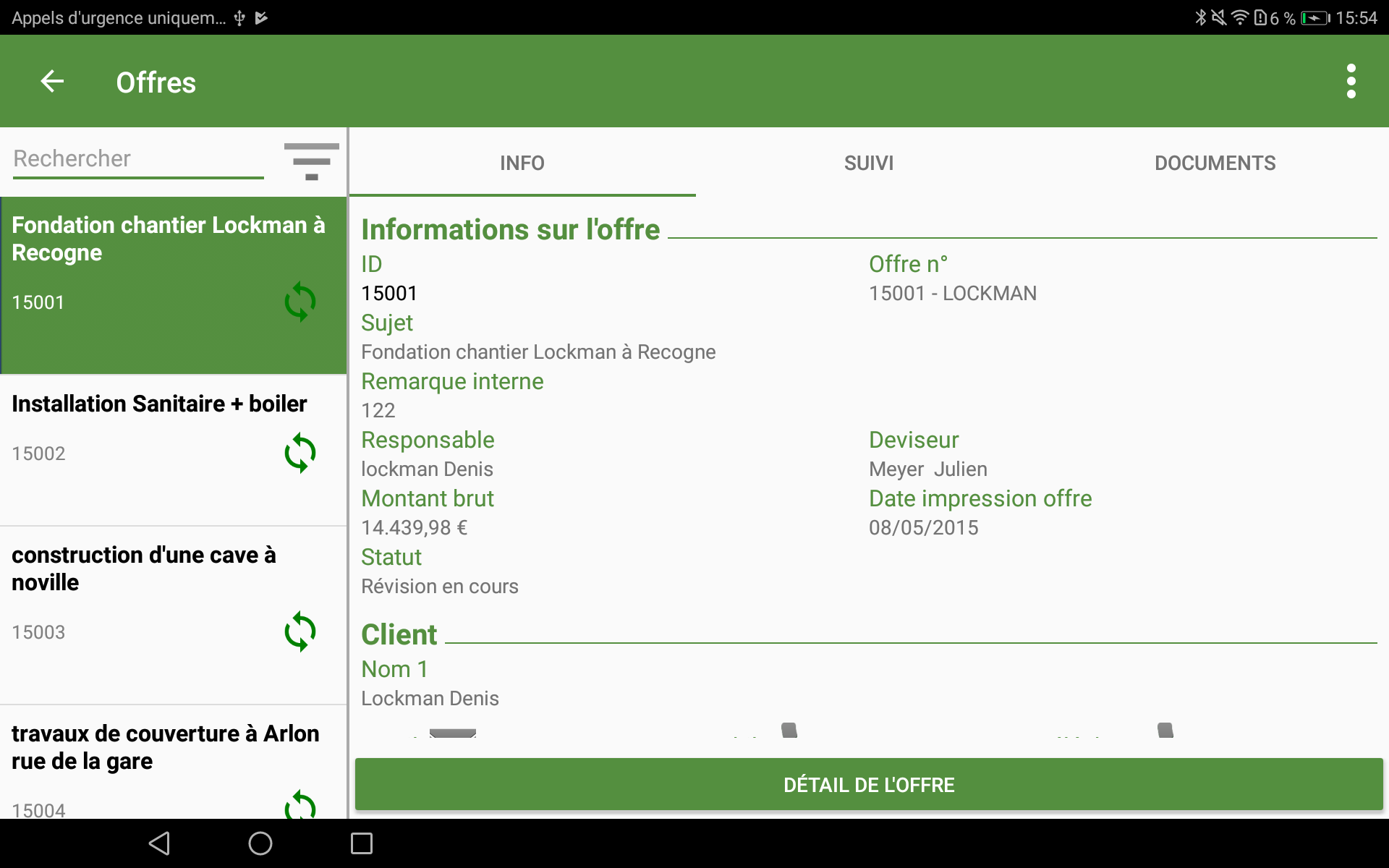 Quotation module in the Hit-Mobile ERP application